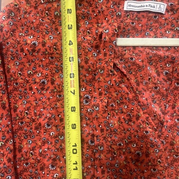 Abercrombie Womens Top Blouse Rusty Orange Floral Size L Long Sleeve Tie Front - Picture 8 of 10
